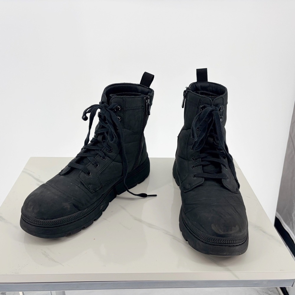 Levis Combat Boots 10 Black Lace Up Side Zip Lug Sole Utility 510-14612